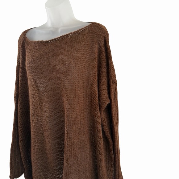 Handknit Brown Oversized Slouchy Sweater Womens 2X 3X Fuzzy Ribbed Knit Pullover - Picture 9 of 16